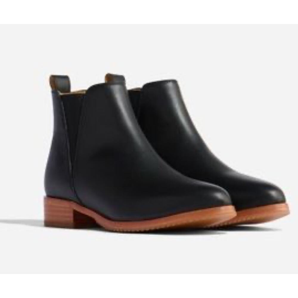 Nisolo $228 Eva Everyday Chelsea Boots Black Tan Leather Bootie Shoes Sz 6.5